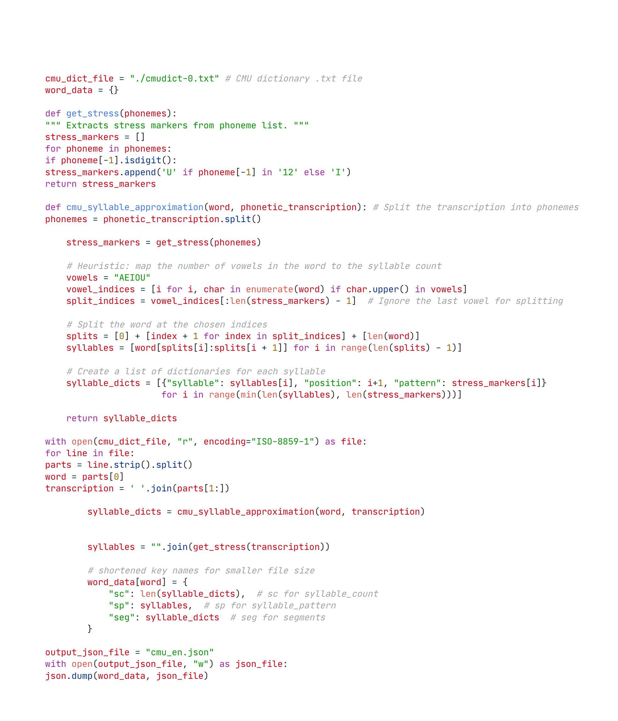python code to approximate syllables from CMU dictionary